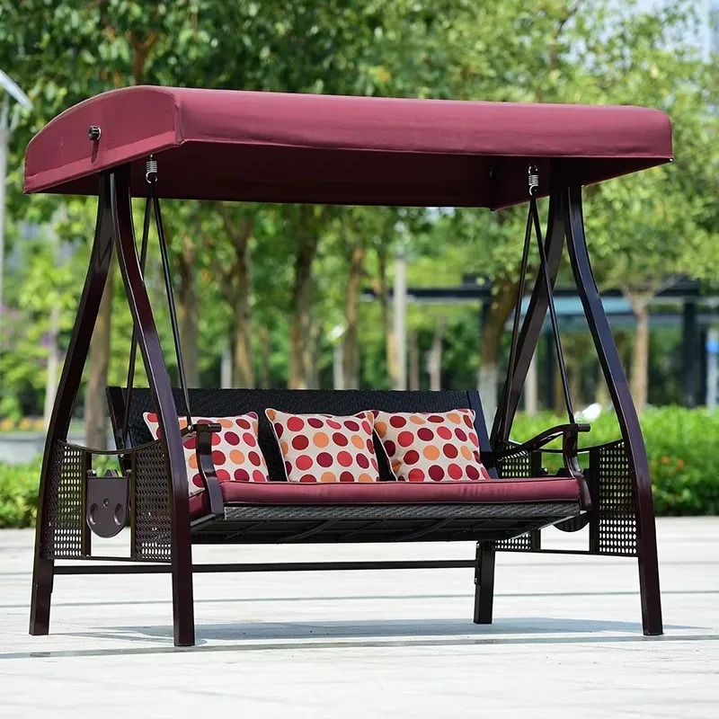 

Modern Outdoor Home Swing Patio Hanging Basket Woven Rattan Double Iron Art Hanging Chair Cradle for Garden Terrace or Homestay