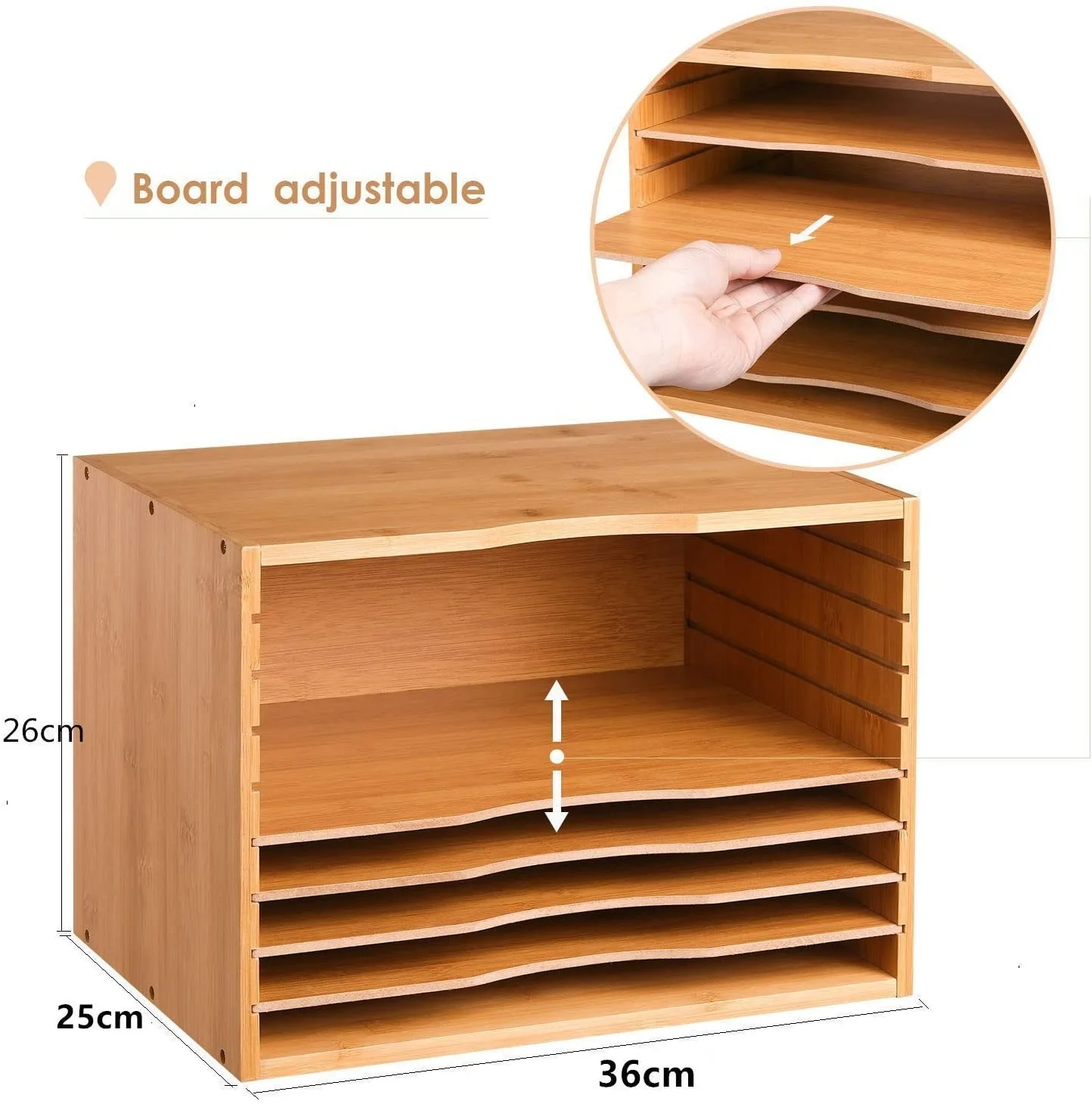 Getone Office File Tray, Bamboo Desk Tidy Organiser, File Sorter, 5 Tier Document/Paper/Letter Tray 36x25x26cm