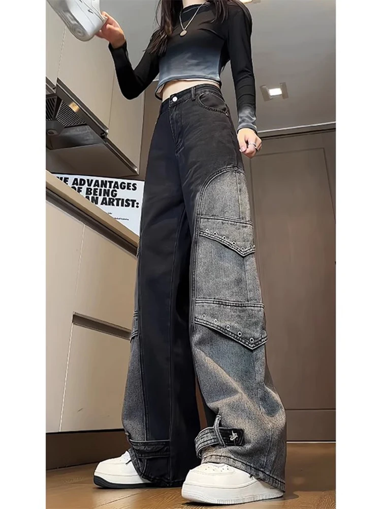 

Мужские рабочие джинсы прямого кроя, весенне-осенние, в стиле High Street, широкие брюки с микро-клешем, длиной в пол