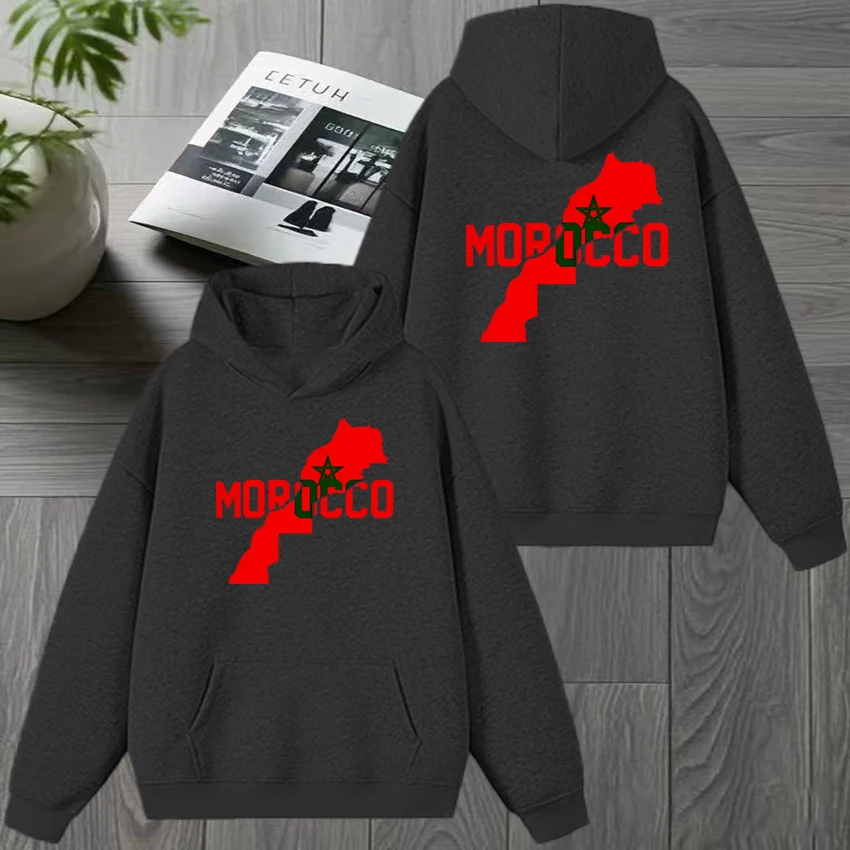 خريف شتاء المغرب harajuku جديد في مزدوجة الوجهين طباعة قلنسوة سوداء الرجال النساء الصوف بلوزة كاجوال للجنسين موضة البلوز #4