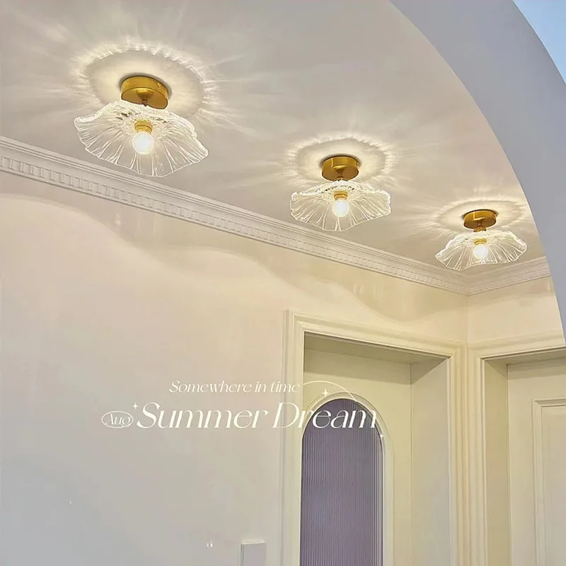 

New LED Simple Lotus Leaf Glass Ceiling Light Hallway Corridor Light Living Room Interior Retro Decor Lighting Warm Light