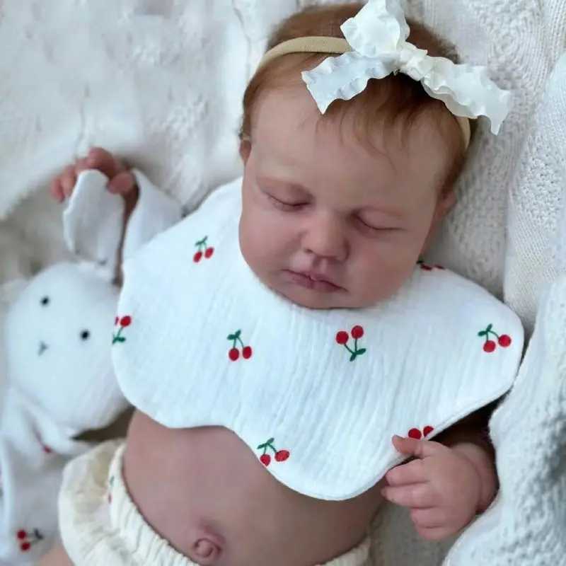 19inch Reborn Baby Doll Sleeping Loulou Full Vinyl Body Lifelike Newborn Multiple Layers Painting 3D Skin With Hand-Rooted Hair
