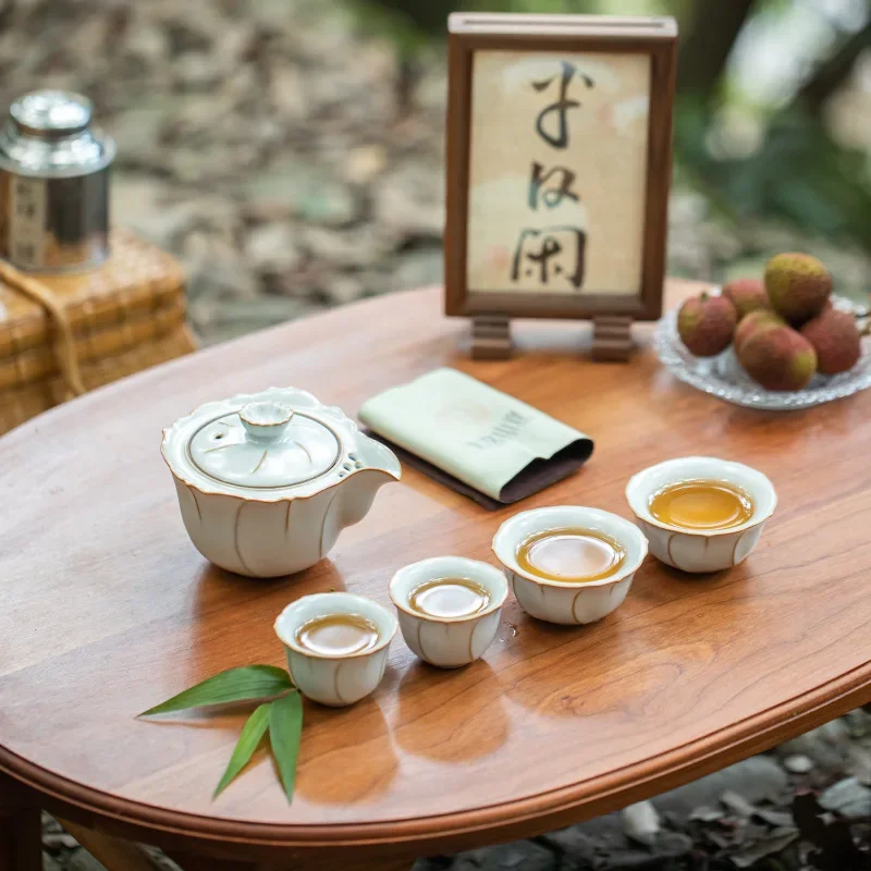 Handmade Travel Tea Set, One Pot and Four Cups, Portable Business Gift, Gong Fu Teaset Holiday Souvenir Tea Sets Complete Set