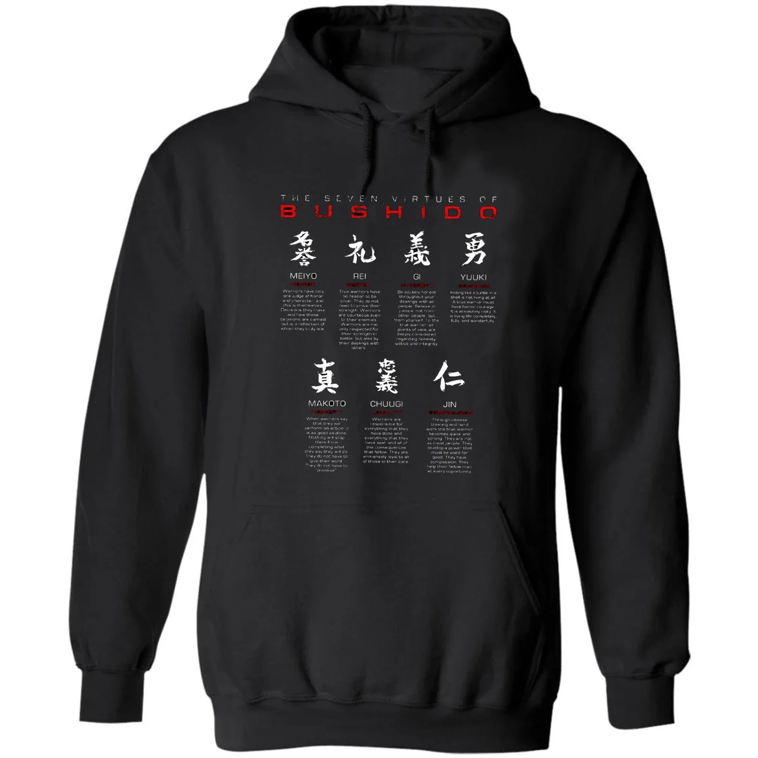 Bushido Code Virtues Samurai Mask Sword Japanese Ronin Pullover Hoodie New 100% Cotton Casual Mens Sweatshirt Fashion Streetwear