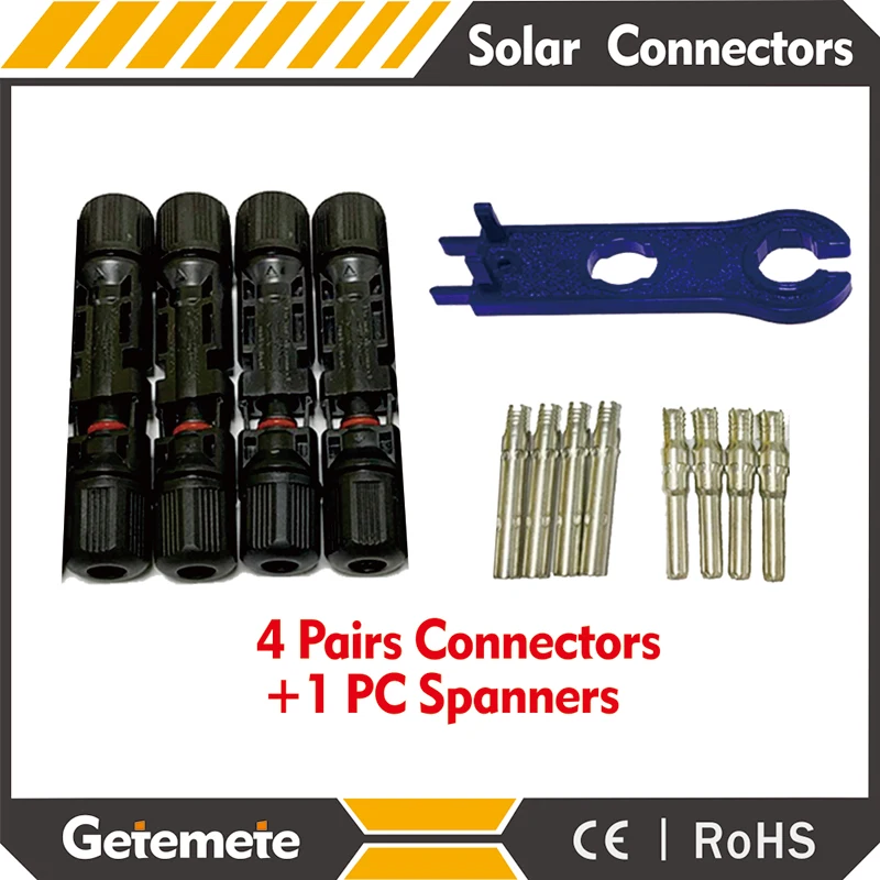 GTMT 4 Pairs Solar Panel Connector Male and Female + 1PC Spanner Fit For Solar Cable Cross Sections 2.5mm2~6.0mm2 IP67