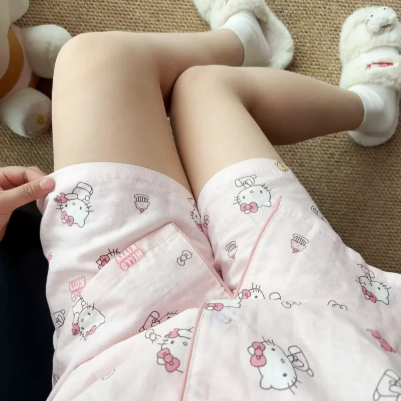 

Sanrio Pure Cotton Pajama Pants Wide Kawaii Kitty Leg Pants Girls Summer Thin High Waist Casual Trousers Girl Gifts