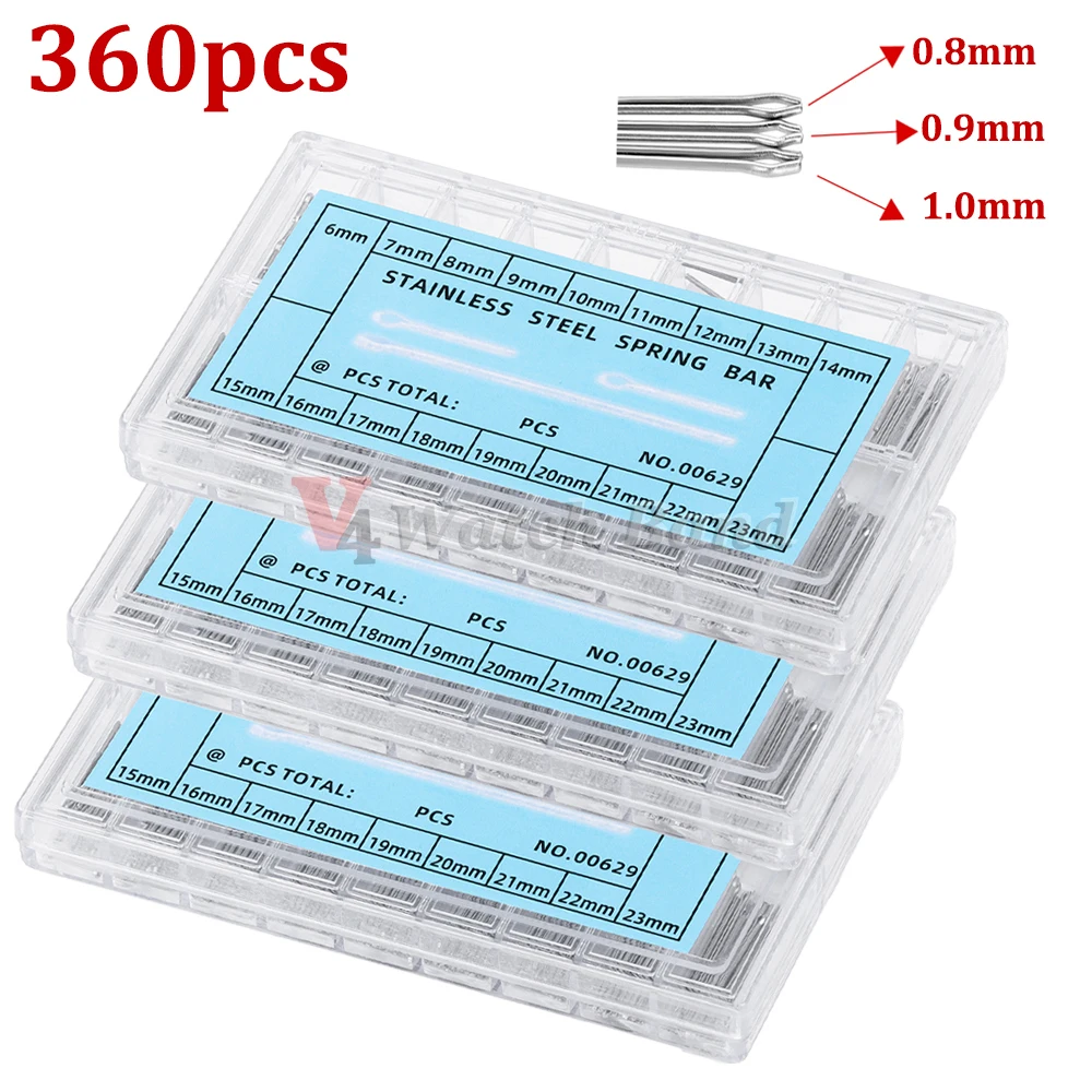 360pcs Watch Band Split Pins 0.8/0.9/1.0mm with Box 6-23mm Stainless Steel Strap Link Pins Cotter Bar Assort Watch Repair Tool