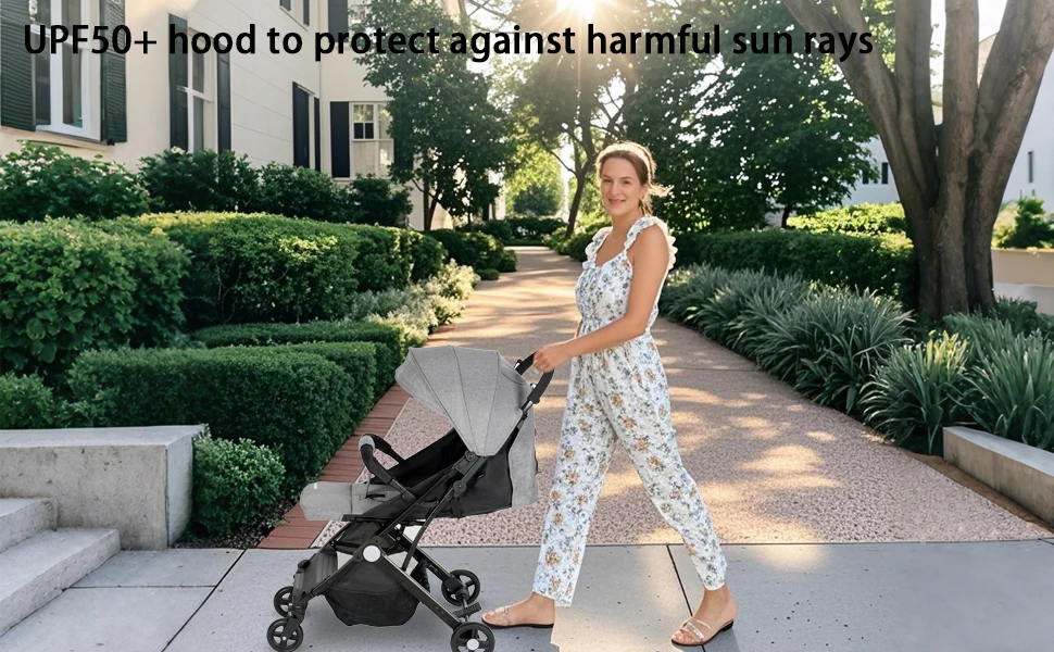 Travel Pram, Lightweight Baby Stroller, Compact Pushchair for Airplane, One Hand Foldable, Buggy with 5-Point Harness