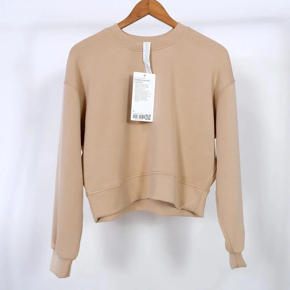 Oversized Long Sleeve Shirt Cropped Sweatshirt Waist Length Crew Relaxed Fit Workout Top Casual Wear