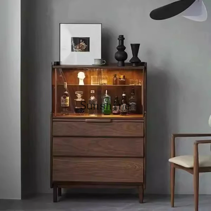 Nordic, meal side, glass tea cabinet storage, solid wood bedroom five buckets