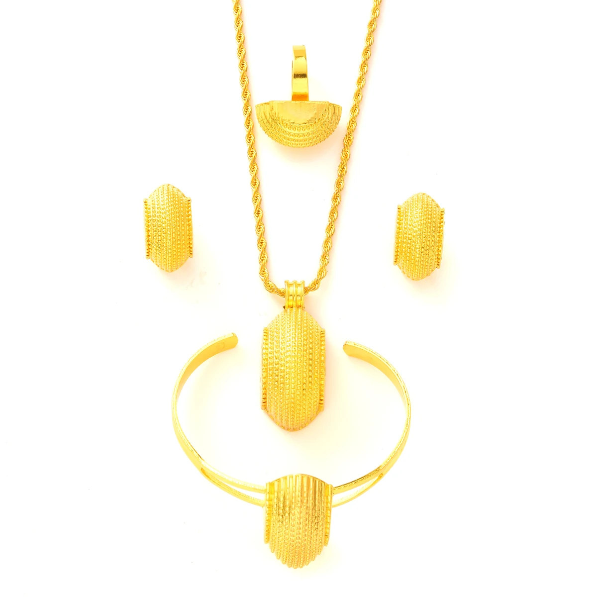 Eritrean Luxury Gold Color Jewelry Sets For Women Ethiopian Pendant Earrings Ring Bracelet Africa Dubai Wedding Accessories Gift
