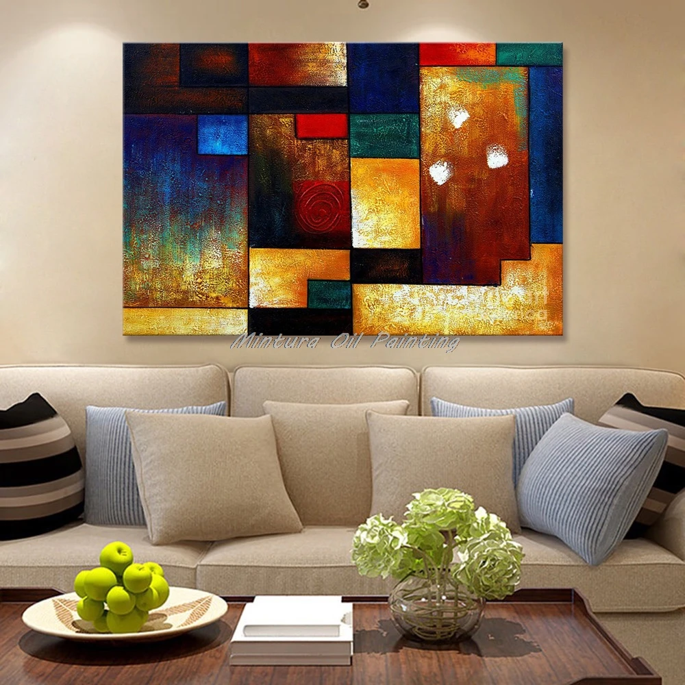 Mintura,Wall Picture for Living Room Oil Paintings on Canvas,Hand-Painted Blocks of Multiple Colors Home Decor Wall Art No Frame