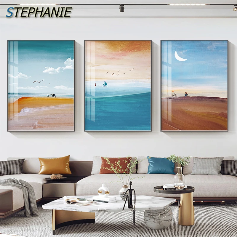 

Abstract Nordic Travel Landscape Painting HD Wall Posters Desert Seascape Prints Modern Home Wall Pictures Cured Canvas Painting