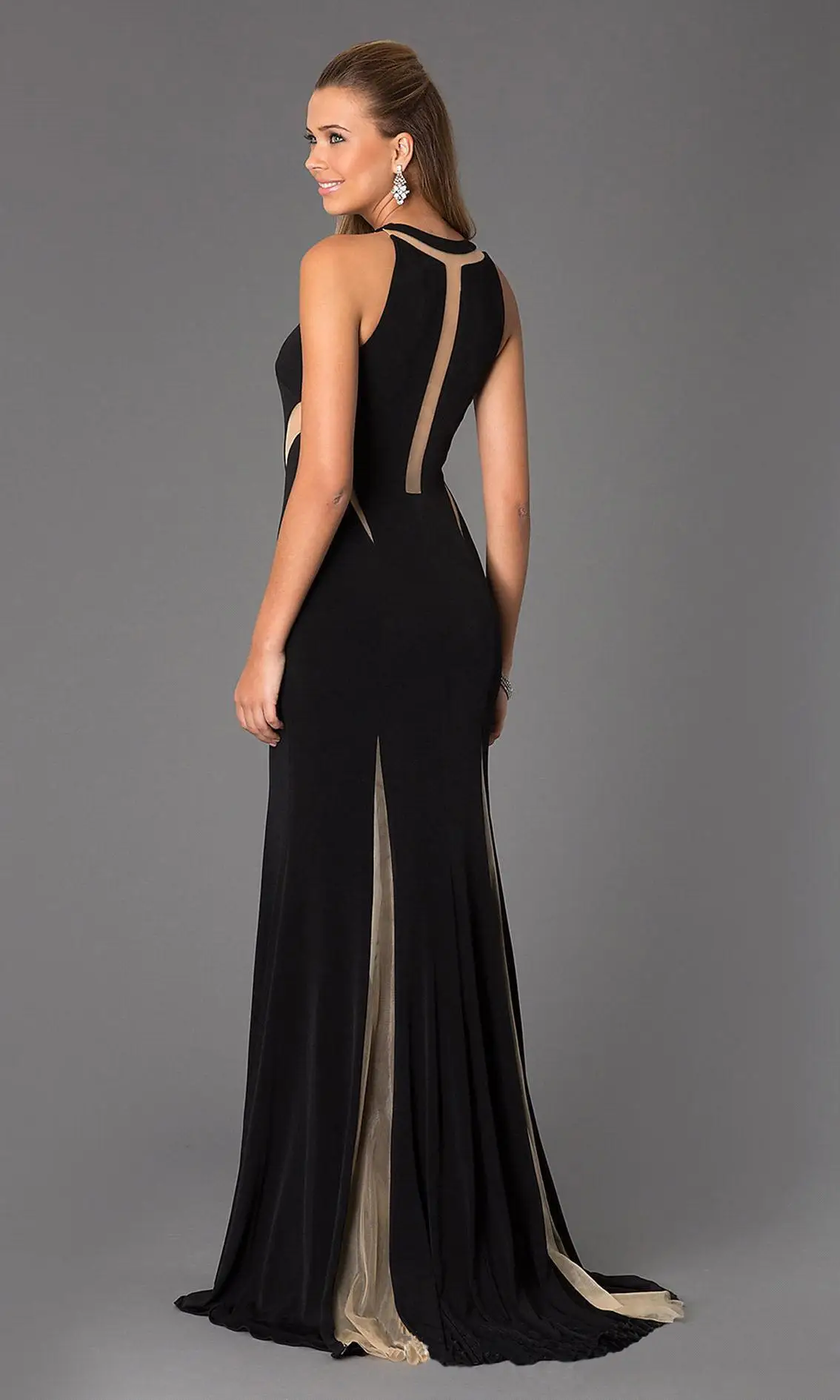 Sexy Black Evening Dress with See Through Design, Women's Elegant Party Gown with Tulle Slit for Club Prom Night