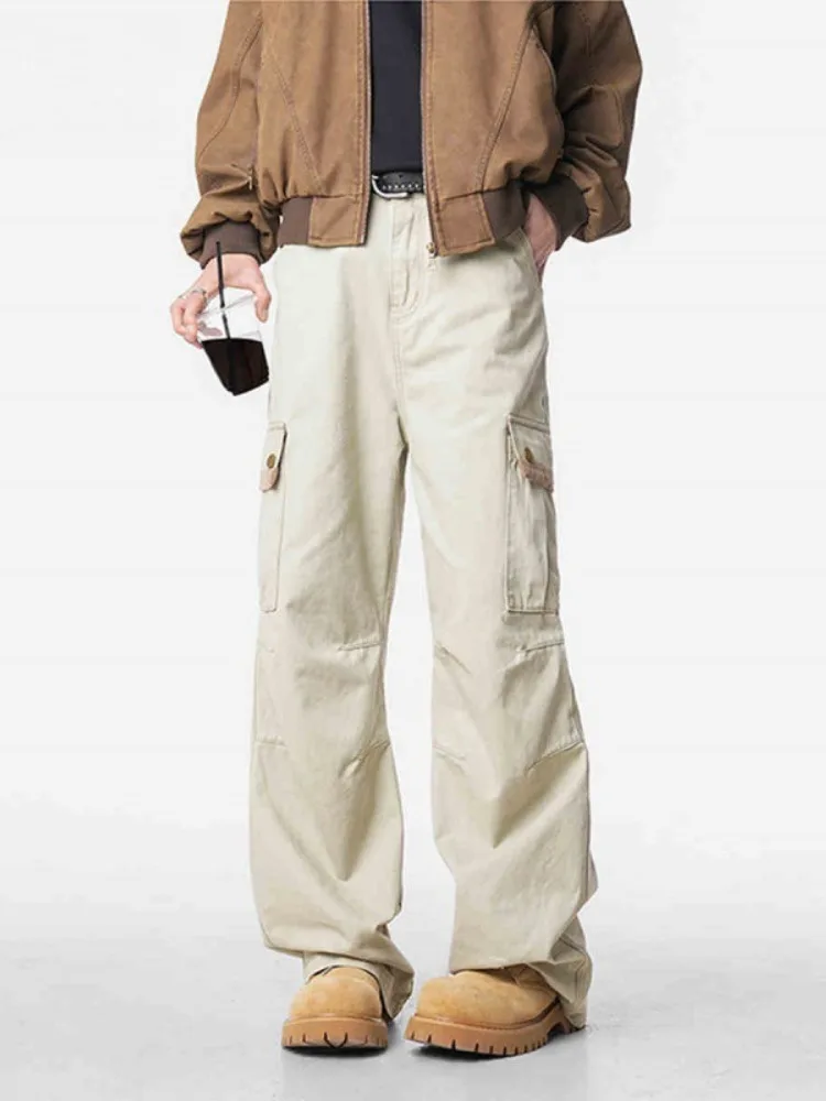 

Waed American Workwear Pants Men's Spring Trendy Design Large ket Straight Leg Long Casual Pants Loose Fit Street Sle