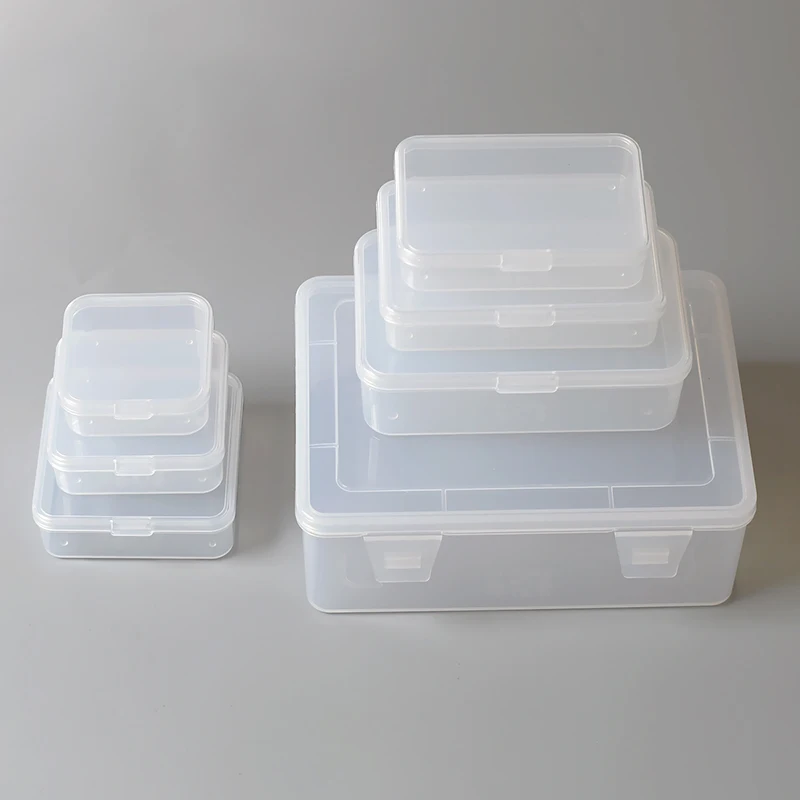 Cajas de almacenamiento rectangulares y cuadradas pequeñas, PP de grado alimenticio, mini piezas, caja de plástico transparente, caja de embalaje de