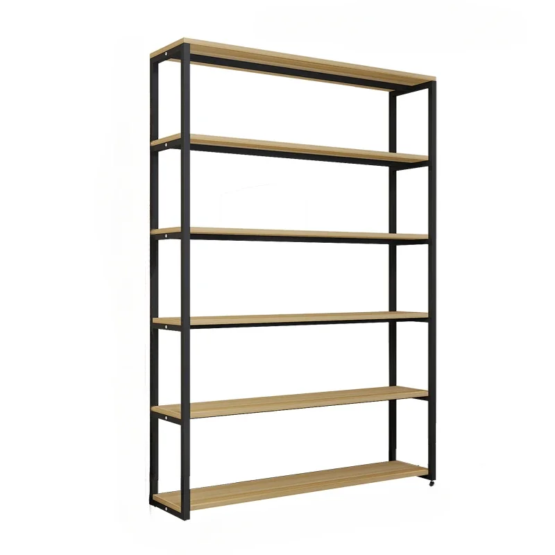 

Living room floor rack wrought iron multi-layer simple steel and wood bookshelf storage storage display rack