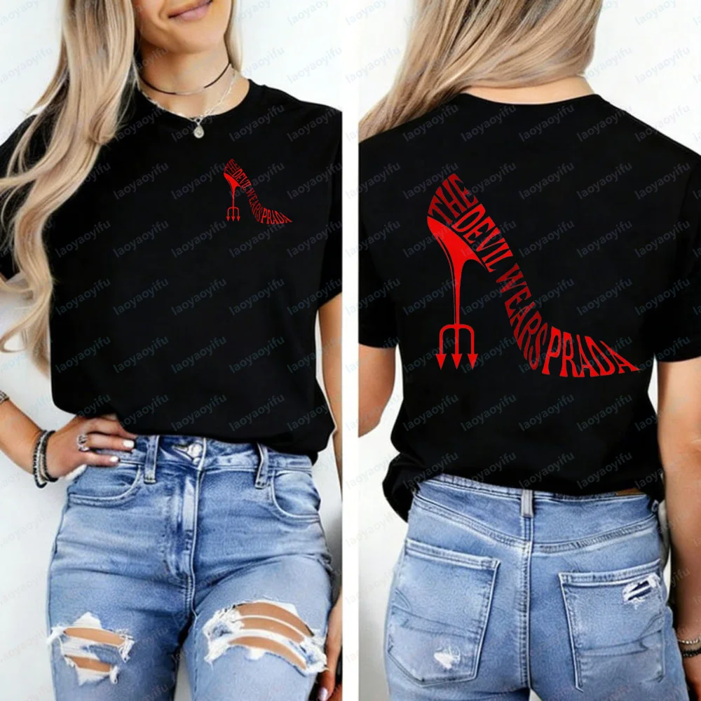 Ten Devil Wear Parda Rot High Heel Shirt 2026 Sommer Herren Damen Baumwolle Kurzarm Lässiges Grafik-T-Shirt Oversized T-Shirt