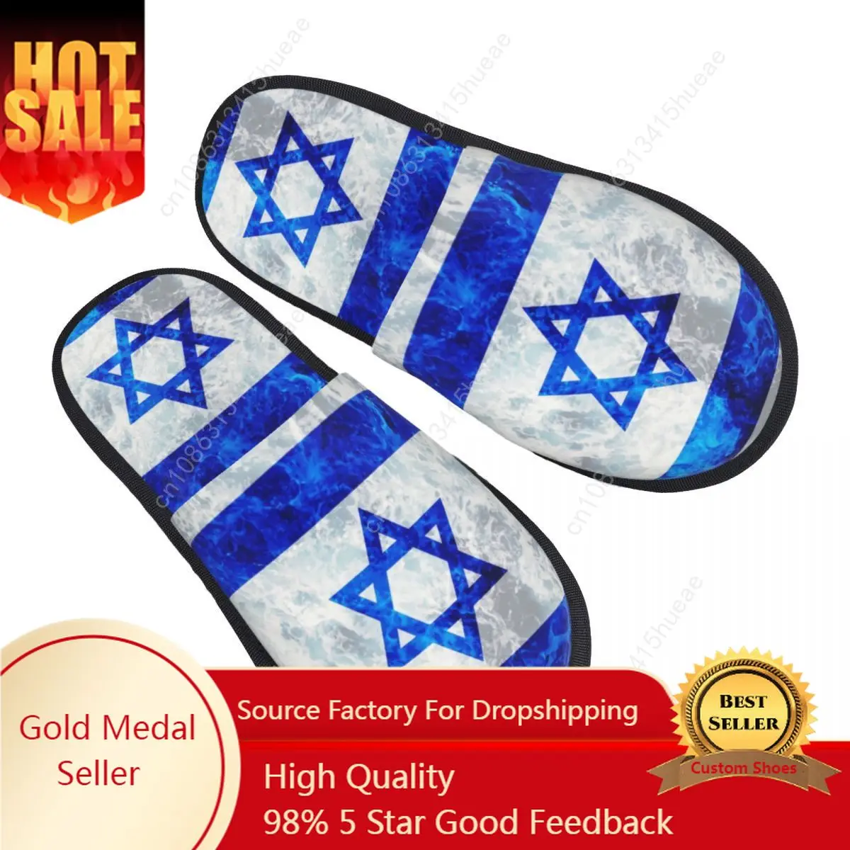 

Custom Flag Of Israel Memory Foam Slippers Women Cozy Warm Ocean Waves House Slippers