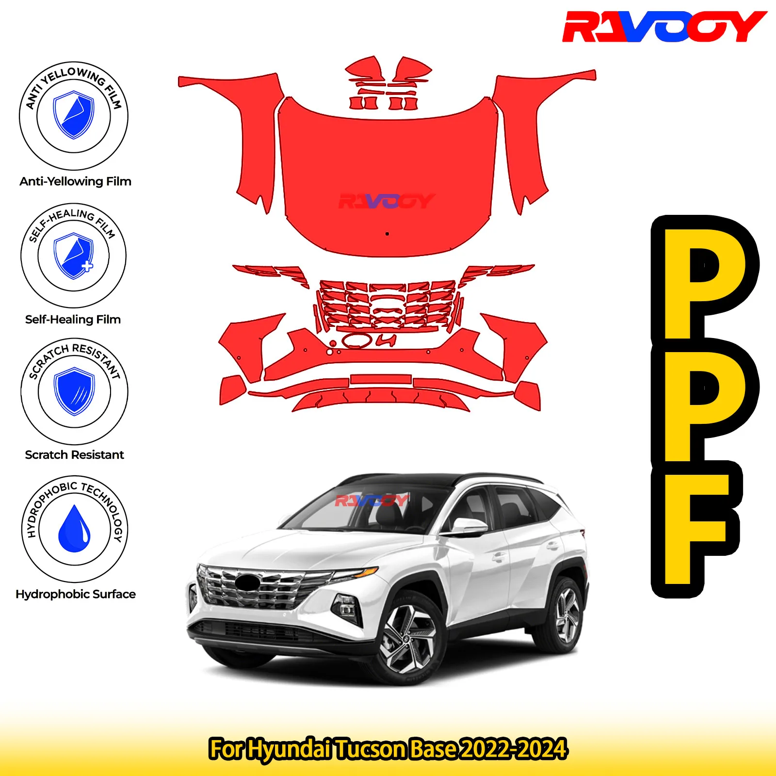 

For Hyundai Tucson Base 2022-2024 Glossy Matte Black Precut front PPF Kit Paint Protection Film