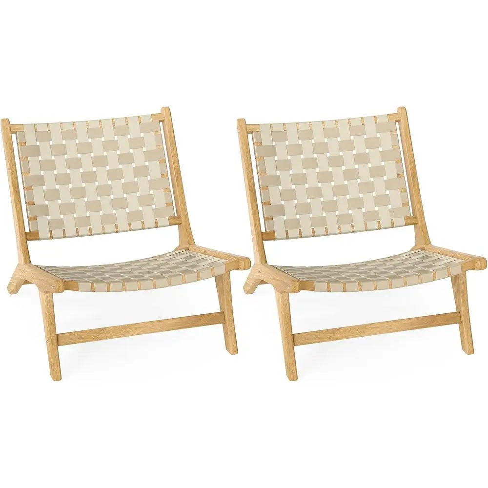 

2-Piece Teak Patio Dining Set with Accent Armchairs, Webbed Seat & Backrest, Suitable for Outdoor Living Spaces