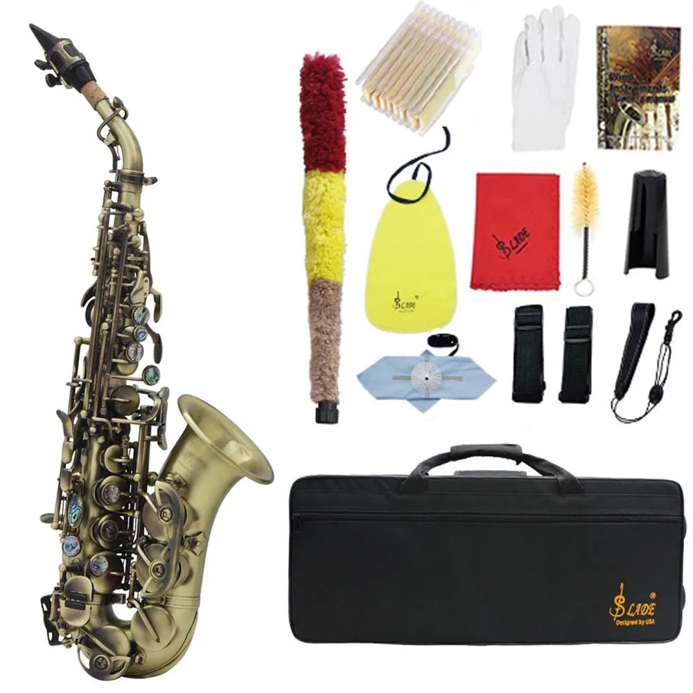SLADE Soprano Saxophone Bb Brass Body Carved Keys White Shell Keys