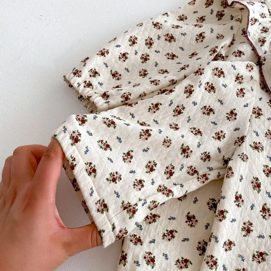 2025 Children Girl Spring Princess Dress Cotton Floral Printed Long Sleeve Vestido Loose Peter Pan Collar 2-8Y Little Girl Dress