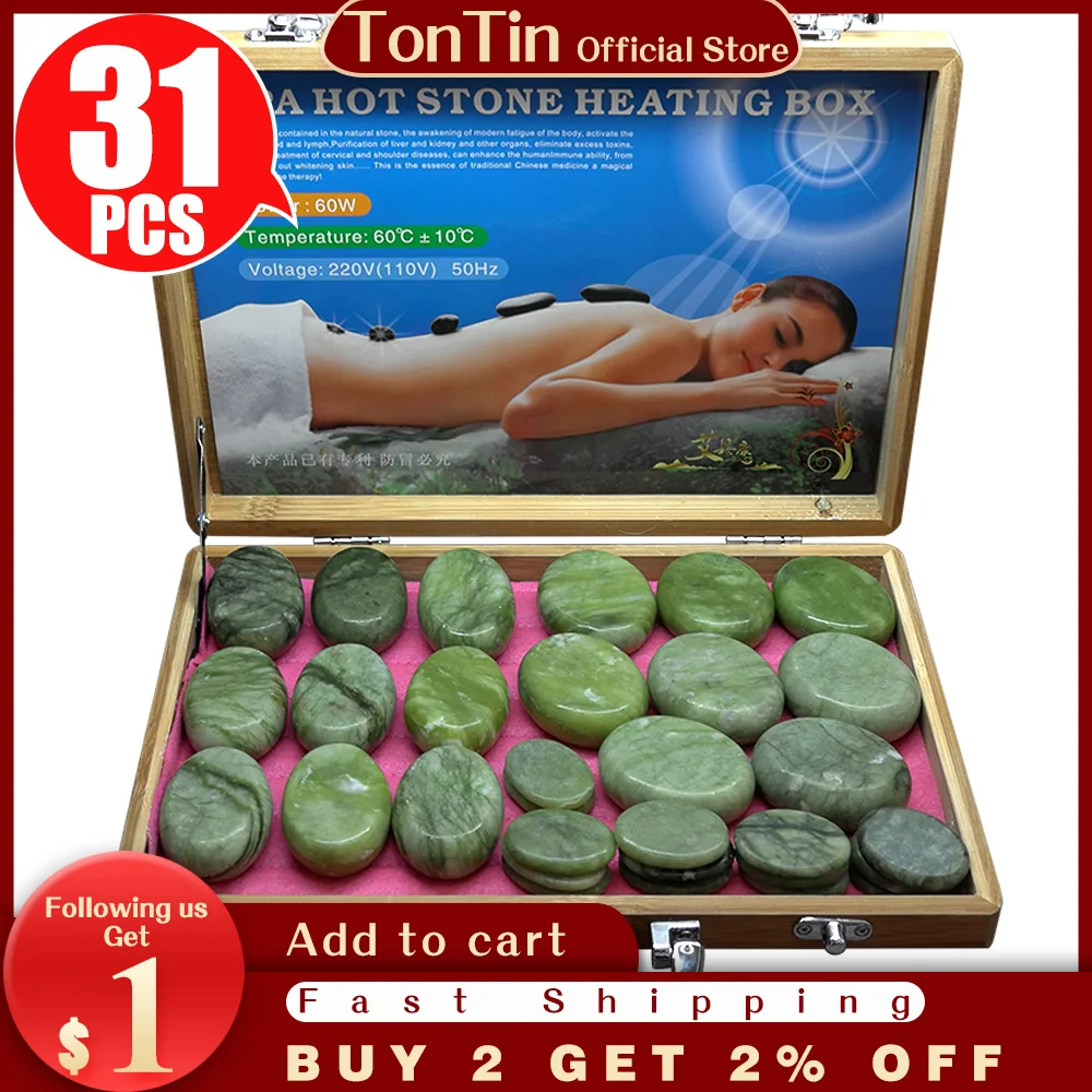 

Tontin 31pcs/set Jade glaze hot stone massage massager back massageador Health stones for massage spine basalt lava stone spa