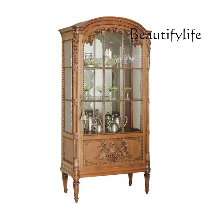 French Display Cabinet Single Corner Deer Western Antique Furniture American Carved Glass Wine Cabinet Sideboard Cabinet