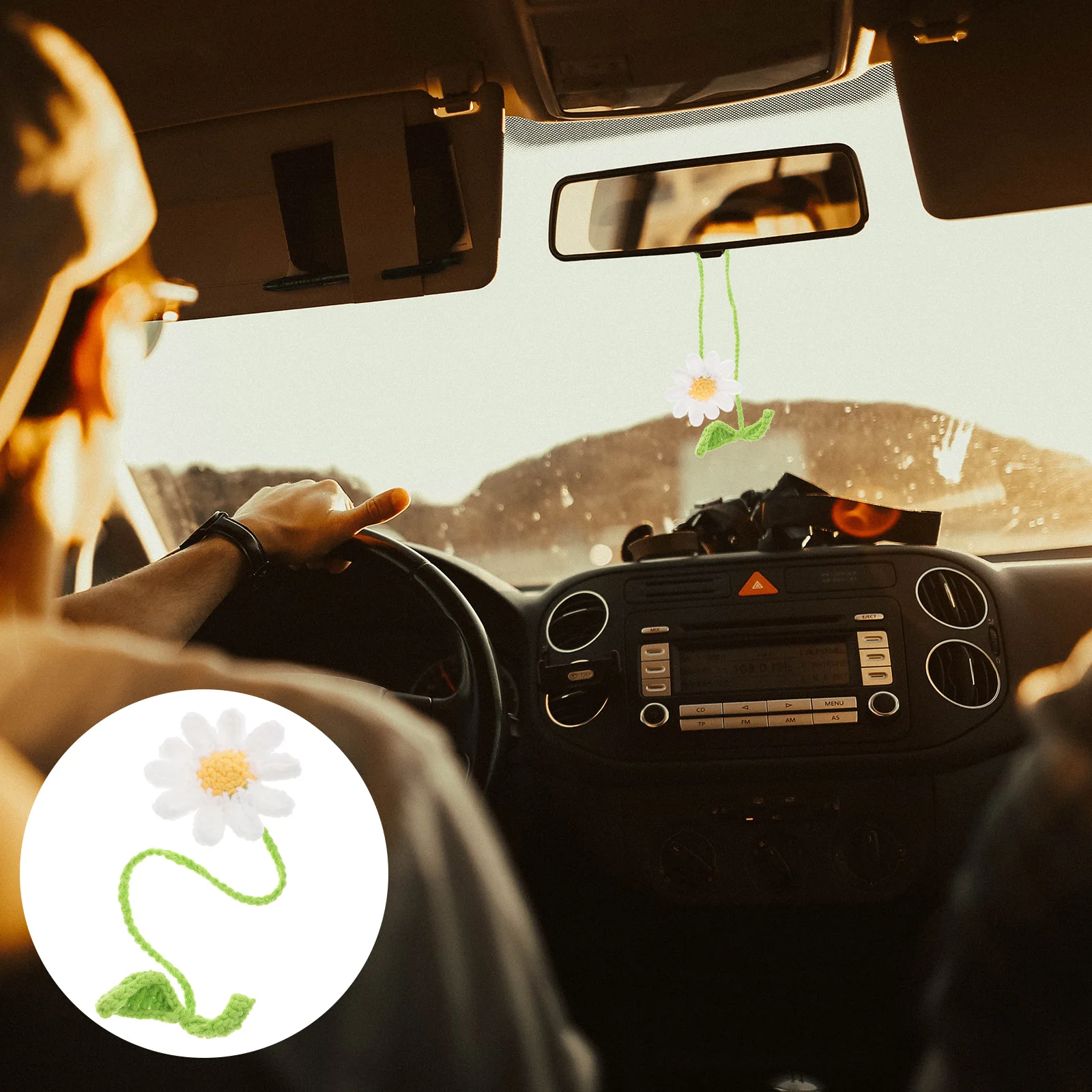 

Cotton Yarn Crochet Car naments Rearview Mirror Hanging Decor Automatic Pendants Stylish Interior Accessories Women Creative