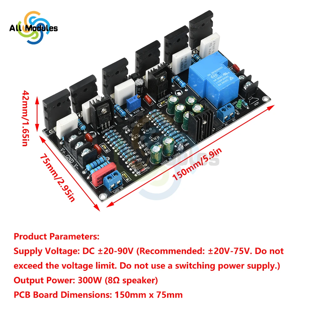 

300W Mono Power Amplifier Board 1943+5200 Hifi High-Power Audio Amplifier Board With Speaker Protection