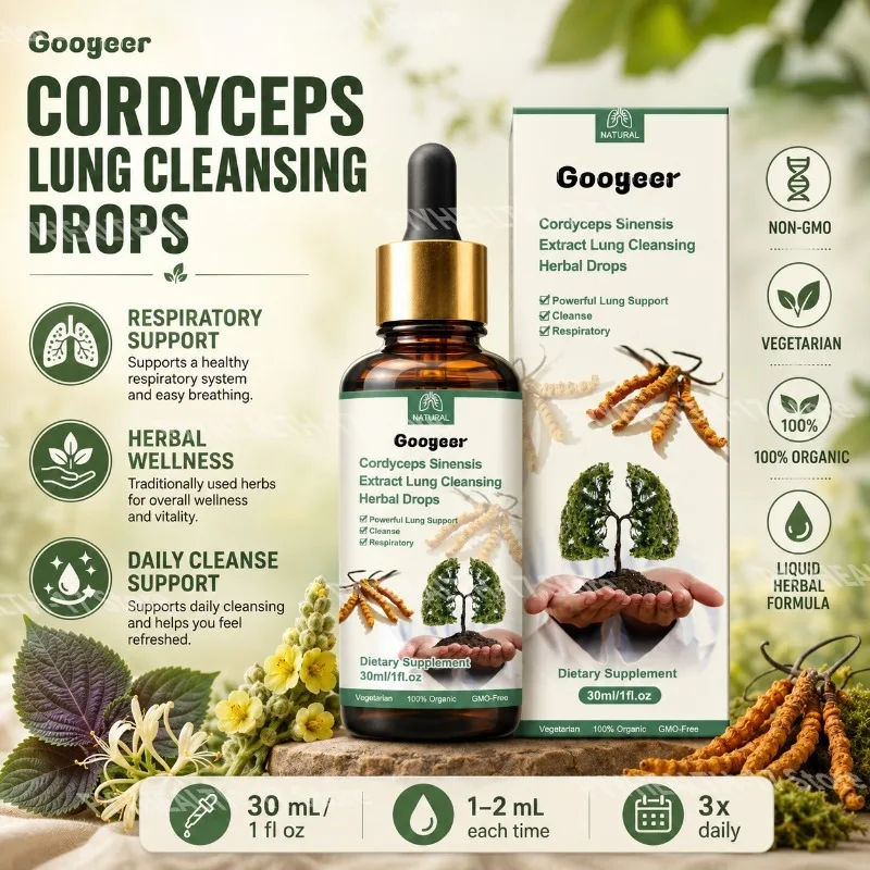 Cordyceps Drops Herbal Liquid Supplement Respiratory Wellness Support No Additives Vegetarian Non GMO Adult 30ml 1fl Oz