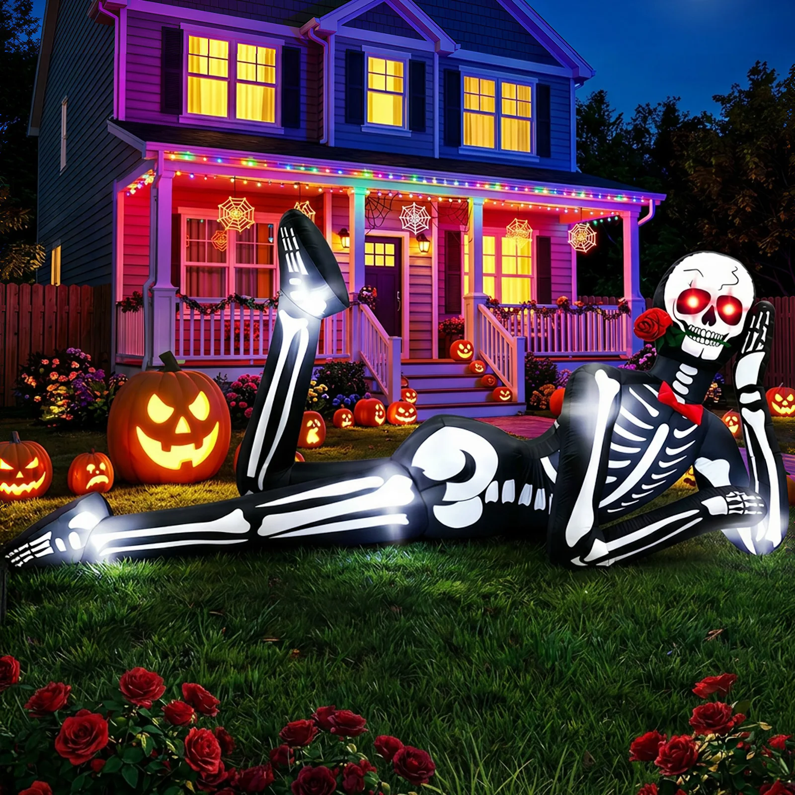 Image of 3,65 m Aufblasbares Halloween-Skelett für Außendekoration Garten-Party Bewegliches Skelett-Dekor für Halloween