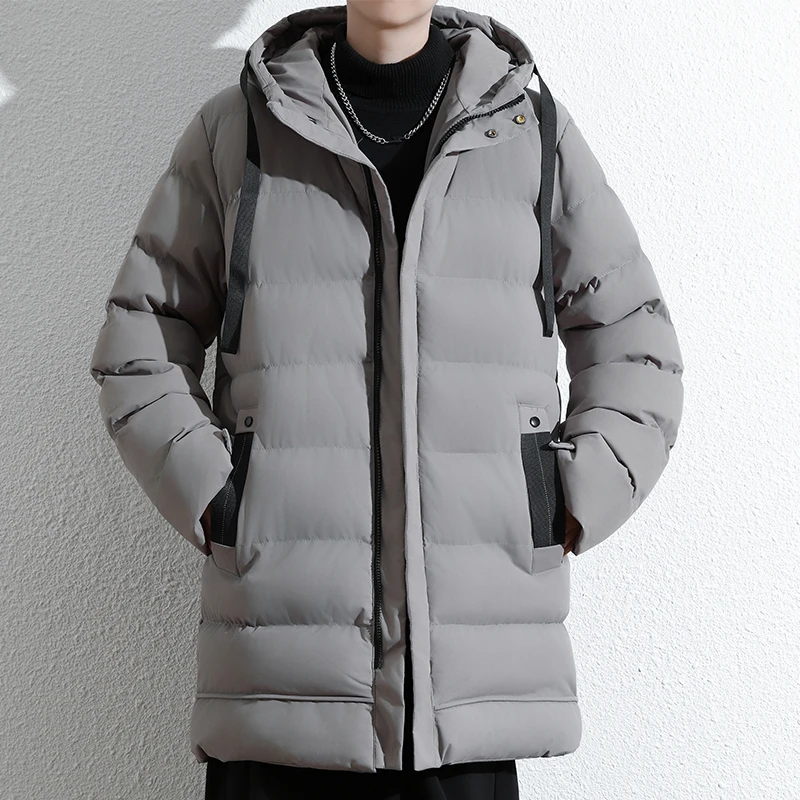 

Autumn Winter Men's Thick Parkas Fashion Long Casual Hooded Parka Outwear Male Warm Loose Korean Style Solid Hooded Jacket Coat
