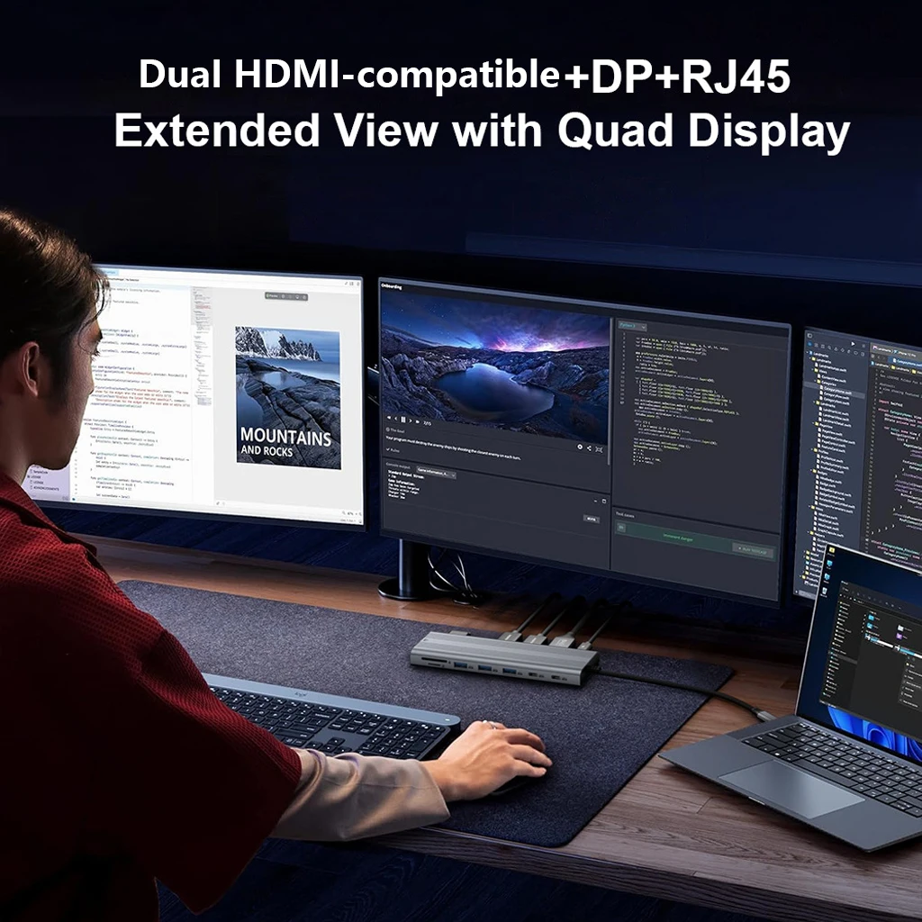 14‑in‑1 USB‑C Docking Station Quad Display DP 4K@120Hz PD140W 2.5G Ethernet 10Gbps USB SD TF Multiport Type‑C Hub For Mac Laptop