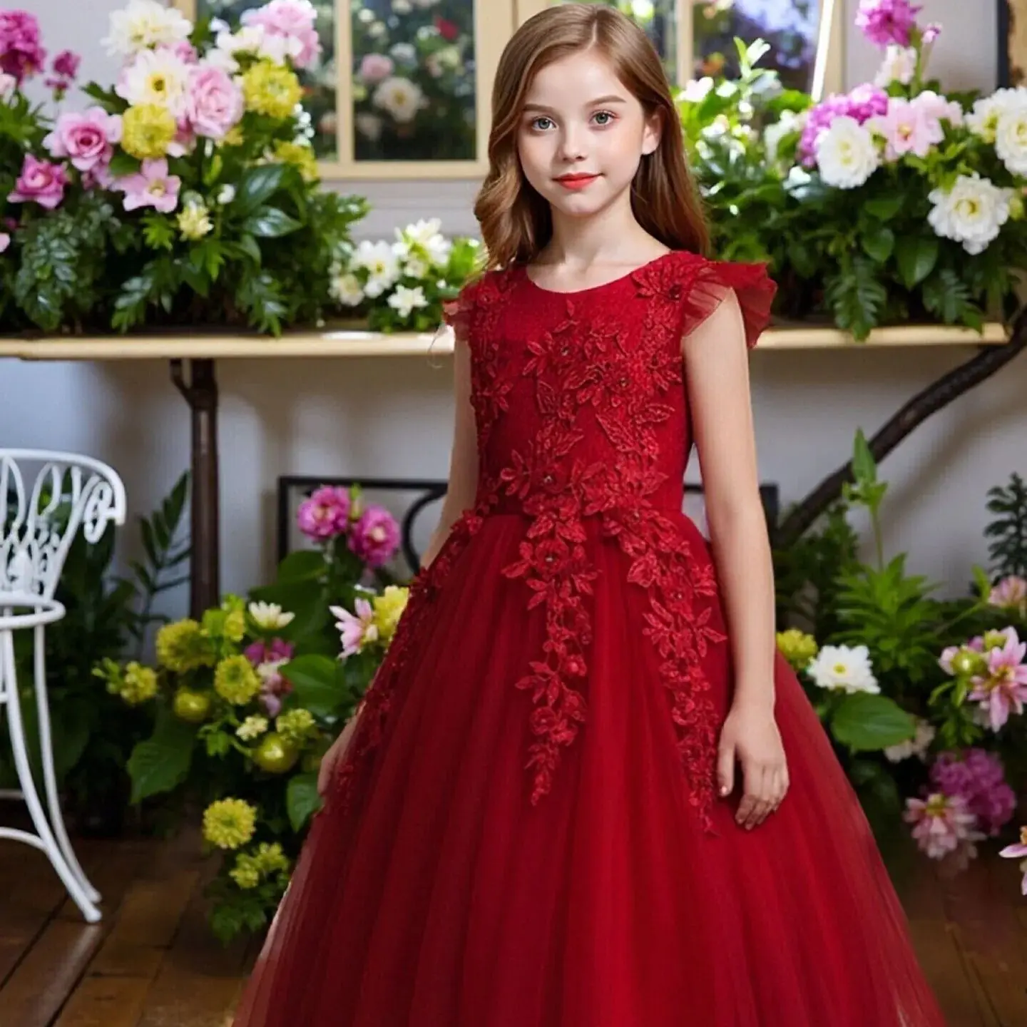 

Elegant Christmas Party Dress For Teens Flower Embroidery Long Dress For Girls Birthday Party Wedding Wedding New Year Maxi Gown