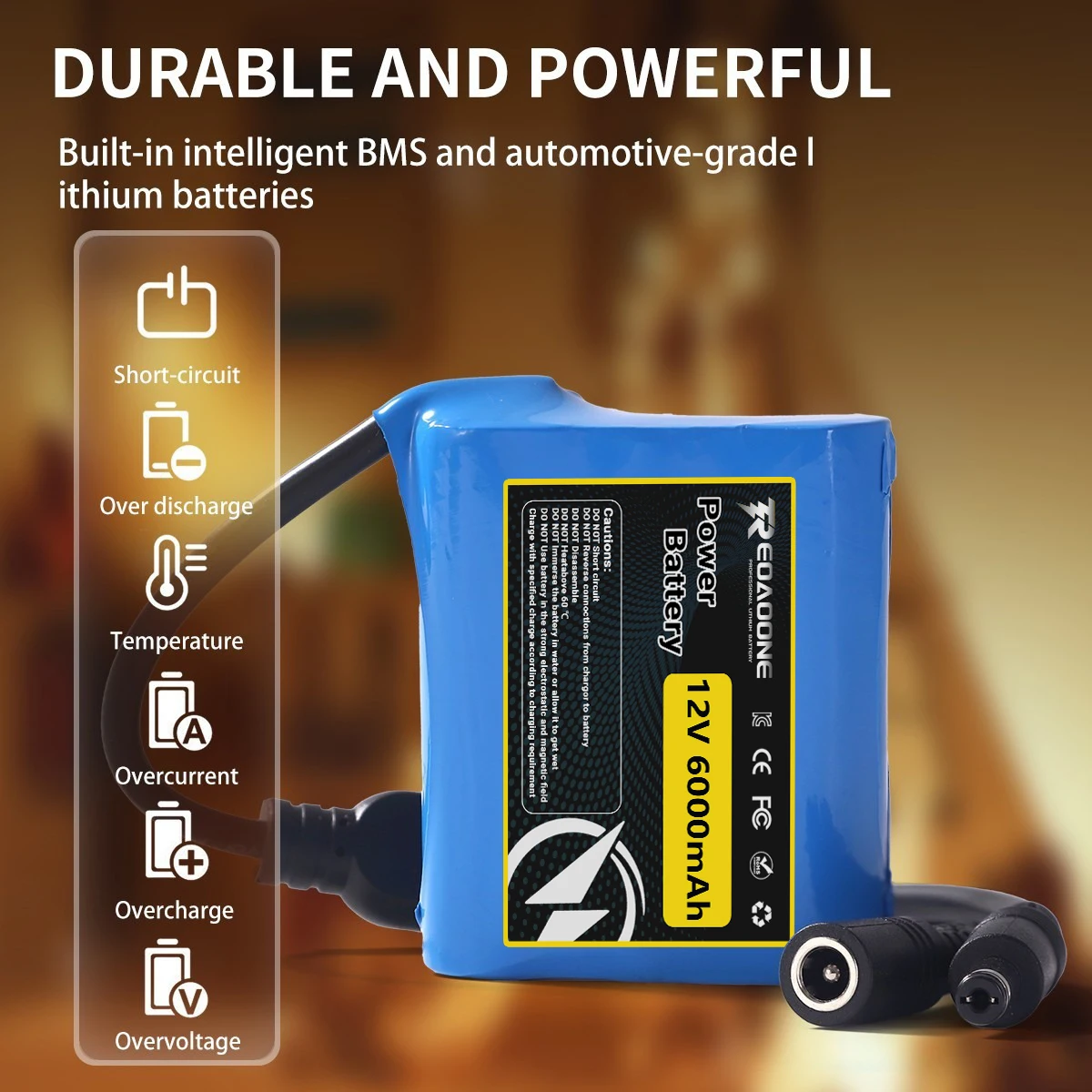 High Capacity 12V 6000mAh Lithium Battery Pack with BMS Protection Board for LED Strip Toy Car Security Monitoring Use