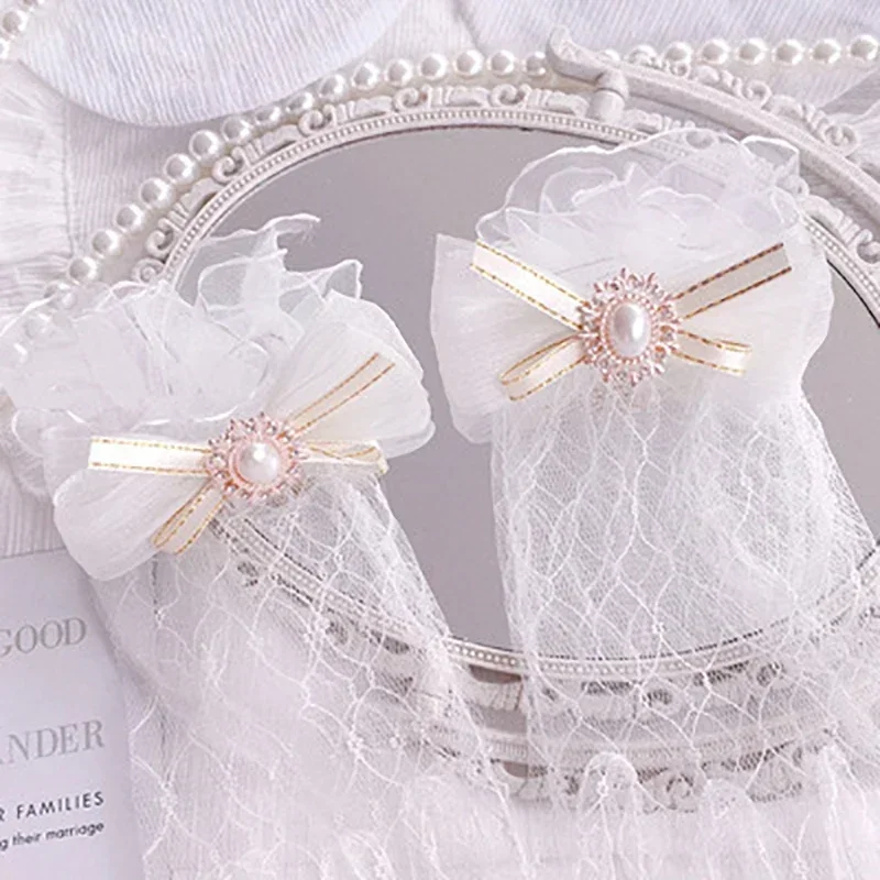 Fille Lolita maille nœud fleur dentelle gants noir blanc dentelle gants lolita dentelle manches Cosplay bijoux