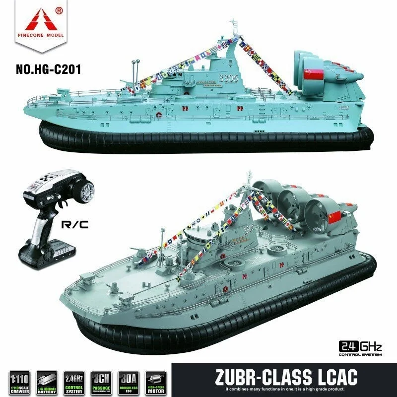 Pinecone Model Rc Hovercraft Zubr Class Lcac 1 110 Amphibious Landing Craft 2 4 Ghz 3Ch 30A Brushless Esc High Speed Motor