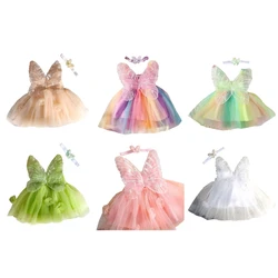 Newborns Celebration Dress Set Butterfly Tulle Dress & Headband for Photoshoots Drop shipping