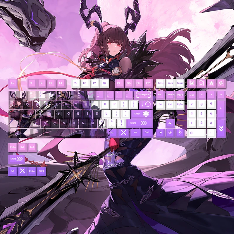 

Game Echocalypse Lindell Keycaps Anime Pink Purple PBT Keycaps Cute Sexy Girl Keycaps Cherry Height for DIY Mechanical Keyboards