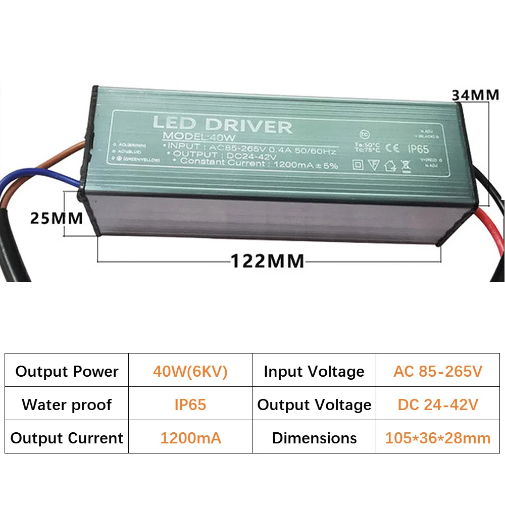 Imagem -02 - Fonte de Alimentação Isolada com Led Corrente Constante Fonte de Alimentação Core Impermeável Driver para Holofote Rua Luz 20w100w