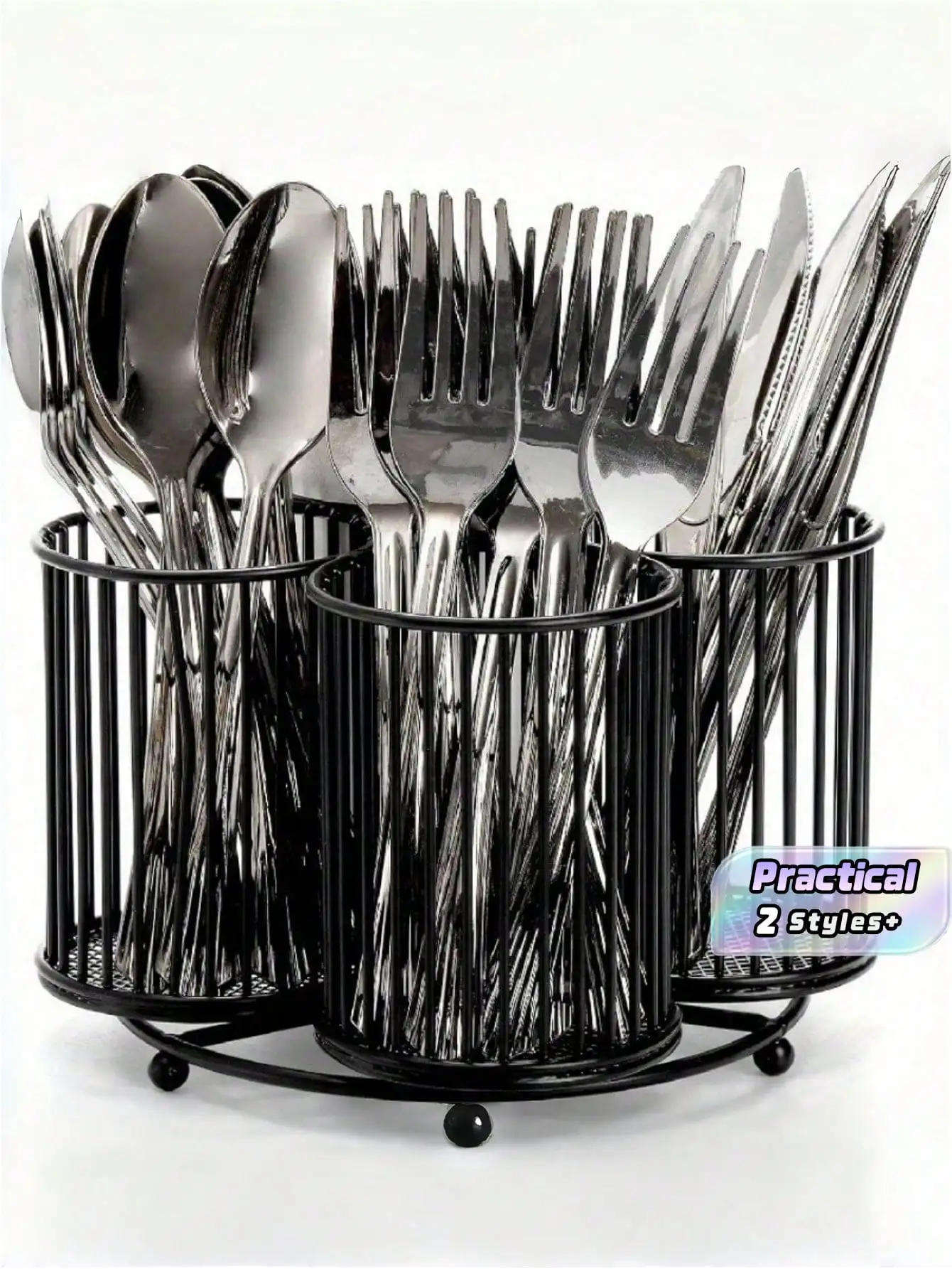 360° Rotating Kitchen Silverware Organizer, Utensil Organizer, 4 Compartment Flatware Organizer, Countertop Utensil Holder For Spatula, Knives, Spoons And Forks, Counter Cutlery Caddy For Party
