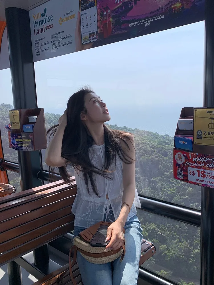 

Lazy Zoe Fuguo Island Sunset High-Stitch Embroidery Crt Set Dstring Top Strap Dr Lacape Pattern Mid-Length Skirt