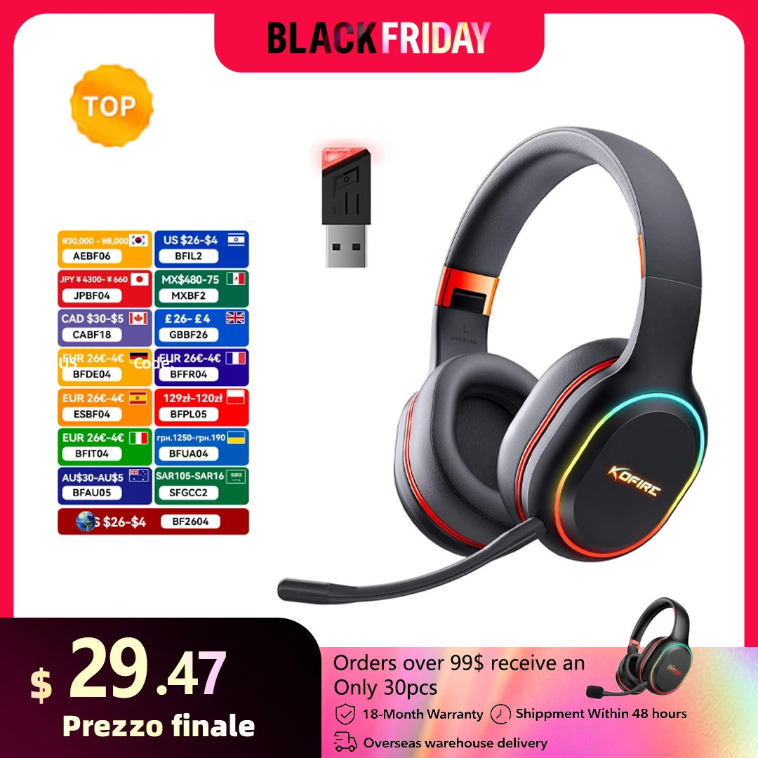 

Kofire UG-05 Gaming Headphones 2.4G BT5.0 Wireless Headset With Mic RBG Light Vibration Bluetooth Earphone For PS4 PS5 PC Switch