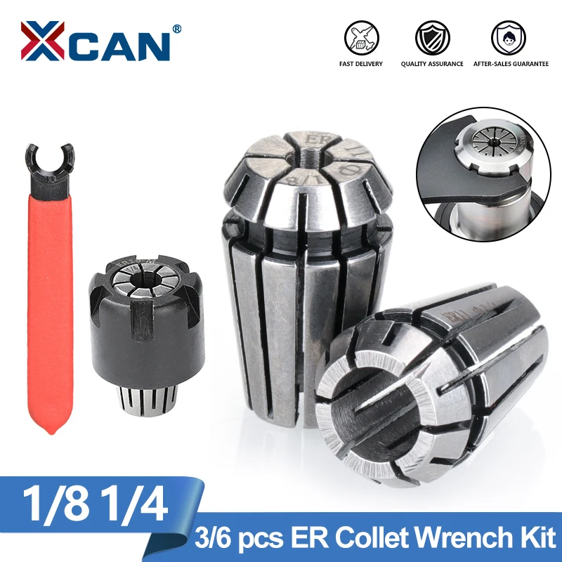 

XCAN Tool Holder ER Collet Chuck ER11 ER16 ER20 1/8 1/4 Shank with M Type Black ER Nut with Collet Wrench for CNC Lathe Milling