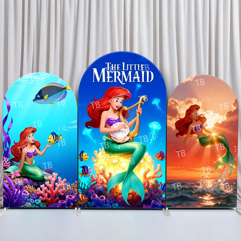 

The Little Mermaid Ariel Arch Backdrop Cover Shell Sunset Underwater Scene for Birthday and Baby Shower Party Photo Booth