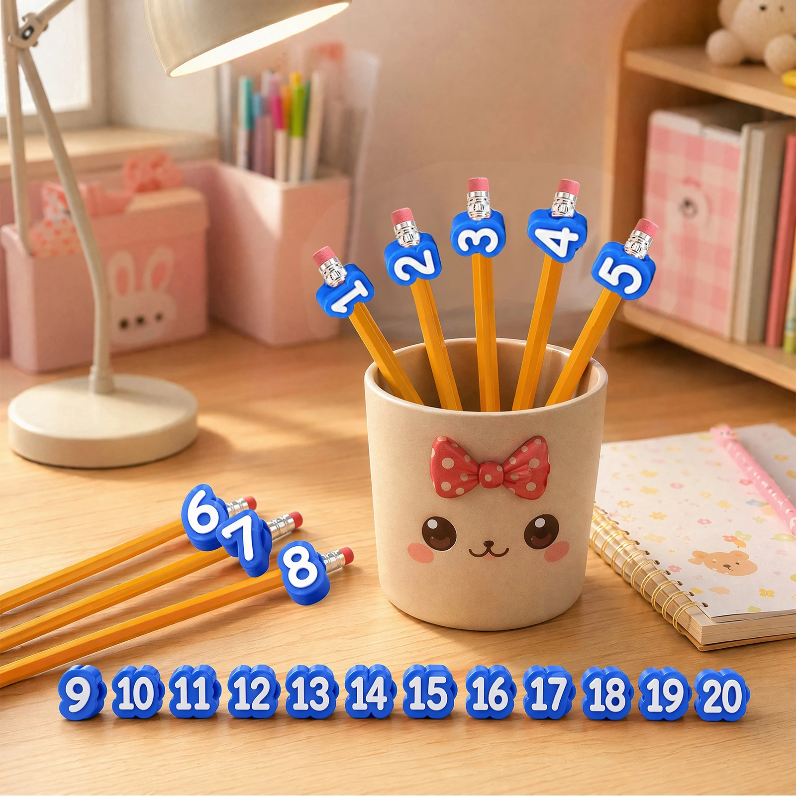 20 Pcs Numbered Pencil Toppers 1-20 3D Printed Pencil Tracking Markers Pencils Number Charms Gifts for Students