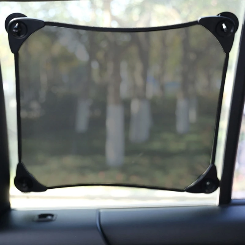 Fabric Car Side Curtain for Door Glass Areas, 2 Piece Shade Panels with Black Trim and Suction Cup Corners for Parked Car