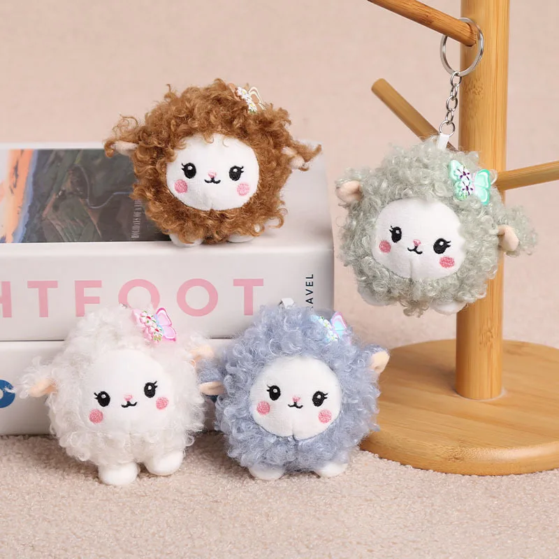 Cute Bow Little Sheep Plush Keyring Simulation Cartoon Animal Sheep Plush Stuffed Toy Backpack Decor Keyring For Party Gifts